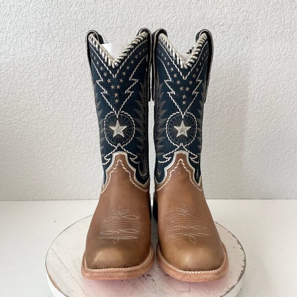 Lane RODEO HOUSTON Mens Cowboy Boots 10 Brown Leather Western Mid Calf Blunt Toe - Picture 13 of 14